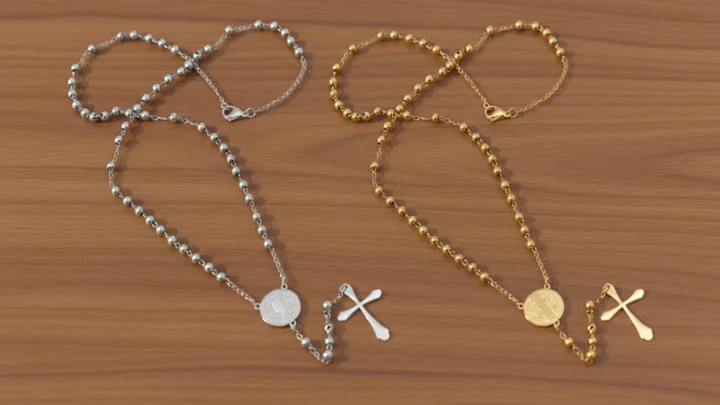 2-Pack: Steeltime Medalion Rosary Necklaces
