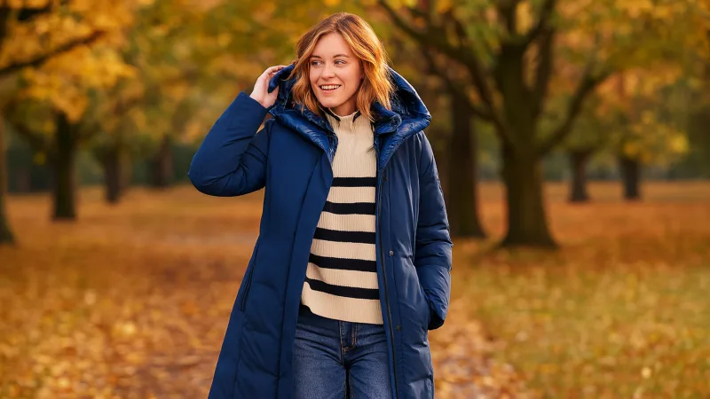 Bernardo Mid-Length Hooded Puffer Jacket with Bib