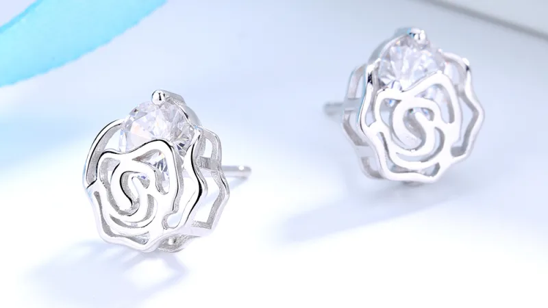 Rose And Lilly Caged Crystal Rose Stud Earrings