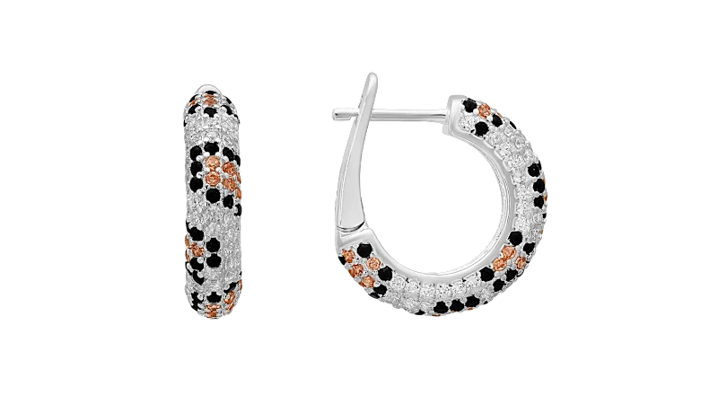 Kylie Harper Sterling Silver Leopard Skin Pave CZ Hoop Earrings