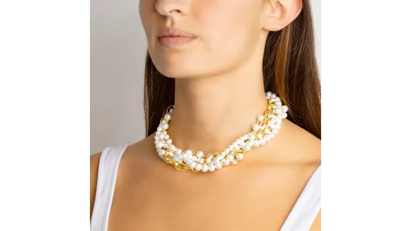 Martha Stewart Five Twisted Strand Pearl and Chain Gold Necklace