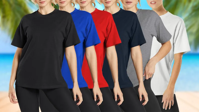 5-Pack: Galaxy by Harvic Women's Loose Fit Short Sleeve Crew Neck Classic Tees