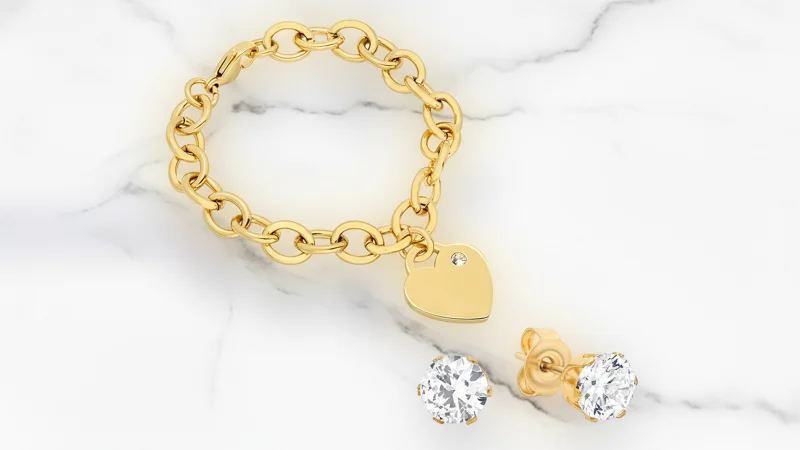 Steeltime Set of 2 Swarovski Crystal Rolo Heart Bracelet & Earrings Set