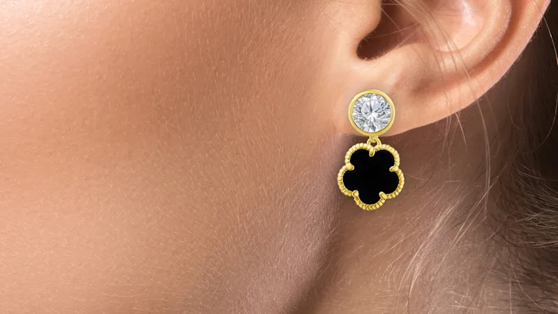 CZ by Kenneth Jay Lane 2 CTTW Pave Bezel Set CZ & Clover Drop Earrings