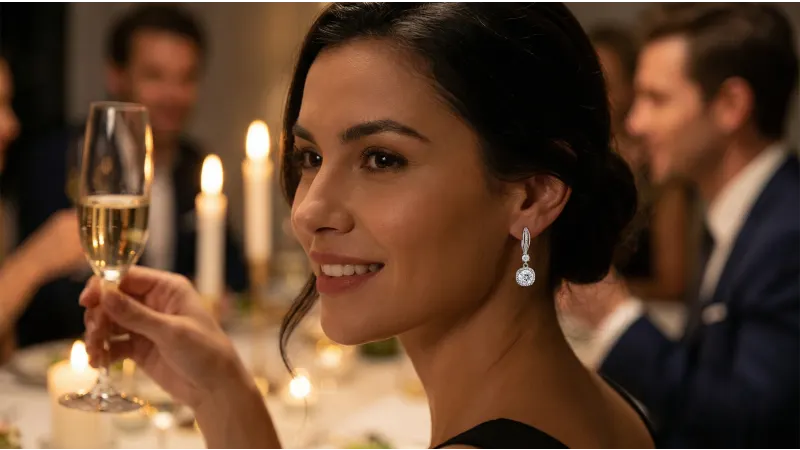 The Moissanite Halo Drop Earrings