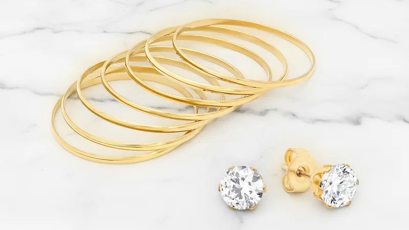 Steeltime Set of 7 Bangles with Simulated Diamond Earrings
