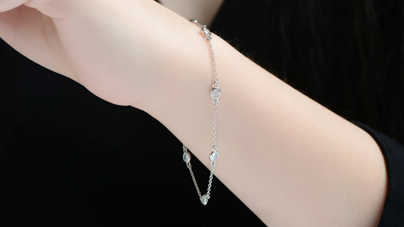 Rachel Glauber Circular Linked Accents Chain Bracelet 14k White Gold Plated