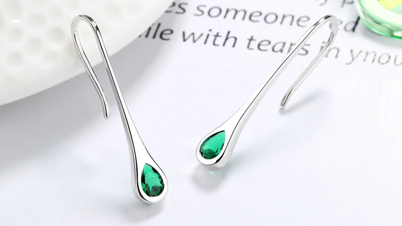 Rose And Lilly Sterling Silver Pull-Through Earrings With Crystals