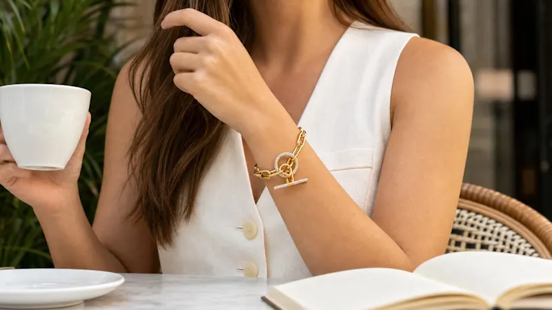 Savvy Cie Paperclip Toggle Bracelet with Pavé Cubic Zirconia