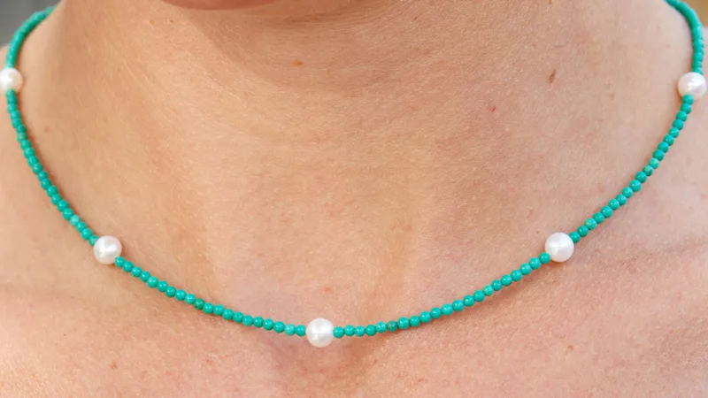 Savvy Cie Turquoise & Faux Pearl Station Necklace