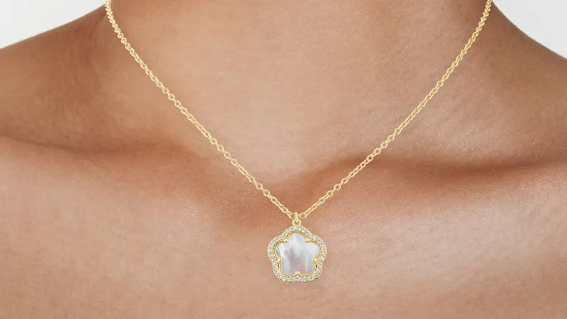 CZ by Kenneth Jay Lane 1 Carat TW Pave CZ Trim Clover Pendant Necklace