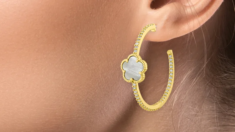 CZ by Kenneth Jay Lane 1 CTTW Open Pave Hoop Earrings with Clover Accent