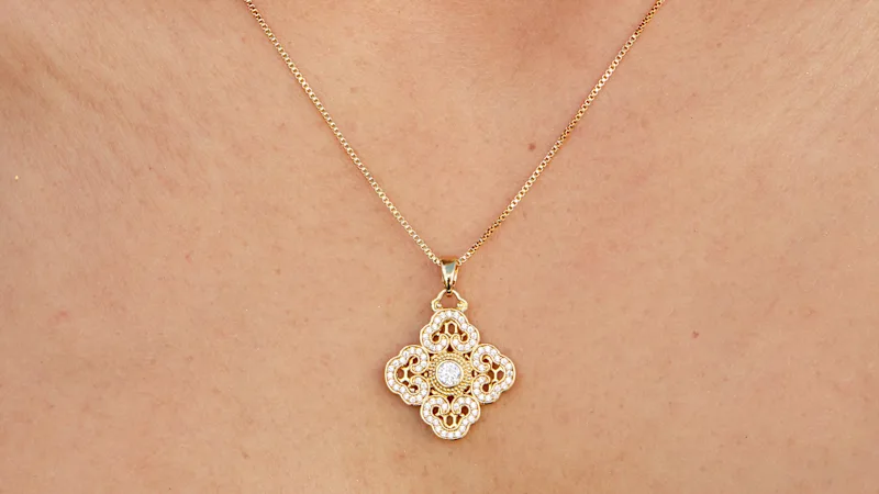 Savvy Cie Fleur-de-Lis Single Pendant Necklace with Cubic Zirconia