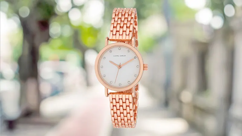 Laura Ashley Women's Stone Encrusted Dial Link Bracelet Watch
