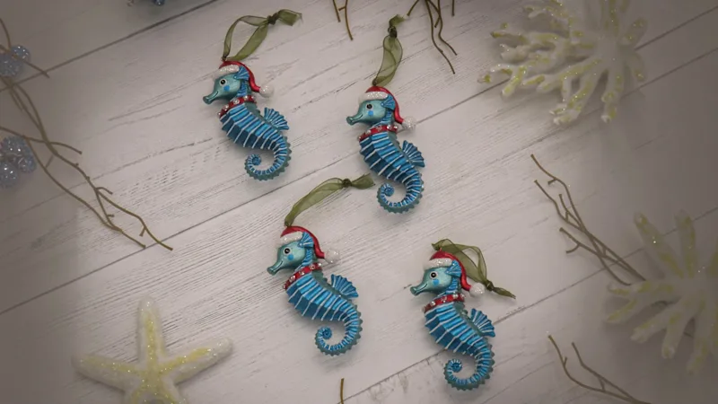 4-Pack: National Tree Company Glass Seahorse Teal Ornaments