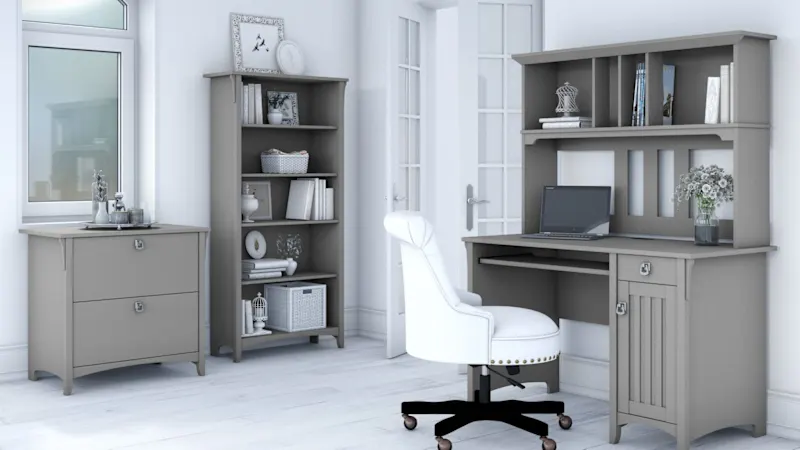 Salinas Mission Desk with Hutch, Lateral File Cabinet and 5 Shelf Bookcase
