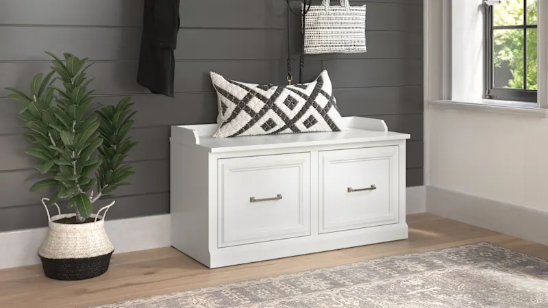 Woodland 40W Shoe Storage Bench with Doors and Wall Mounted Coat Rack
