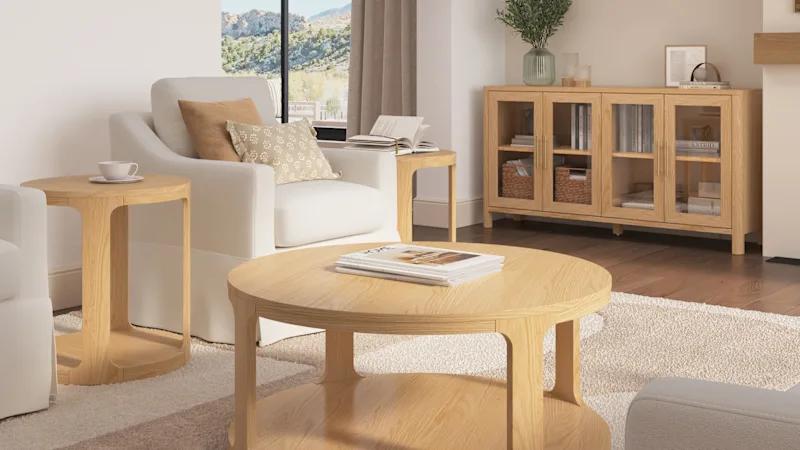 Vera 60W TV Stand with Round Coffee Table and Set of 2 End Tables