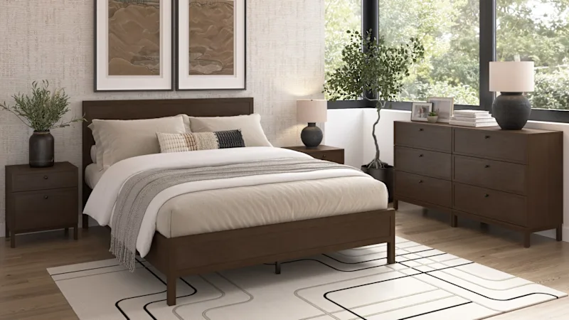 Bush Home Avery Queen Platform Bed with 3 Drawer Dresser and Nightstand Set