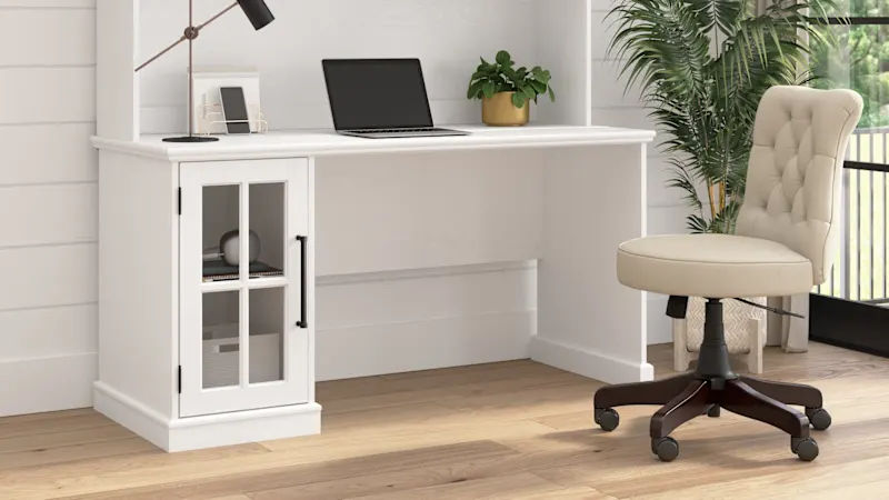 Westbrook 60W Computer Desk with Hutch in White Ash