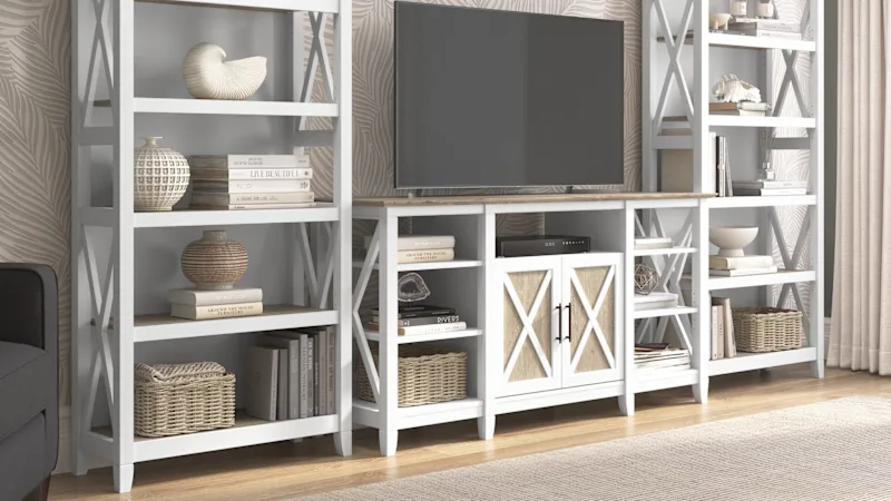 Key West Tall TV Stand with Set of 2 Bookcases