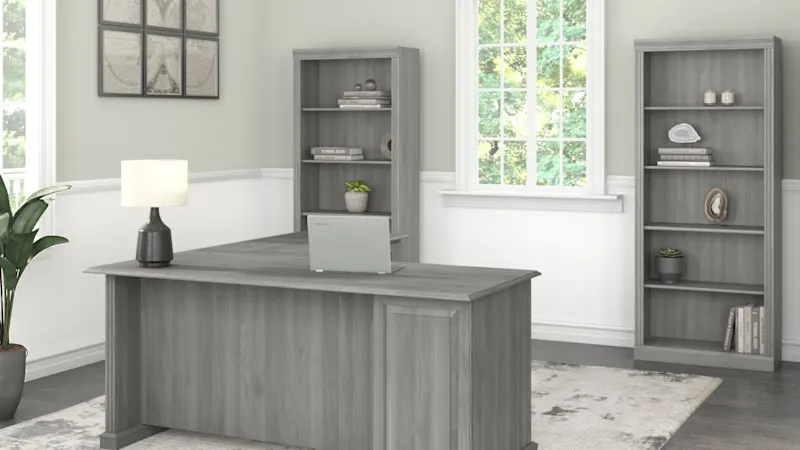 Saratoga L Shaped Computer Desk and Bookcase Set