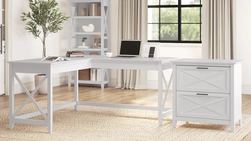 Key West 60W L Shaped Desk with 2 Drawer Lateral File Cabinet