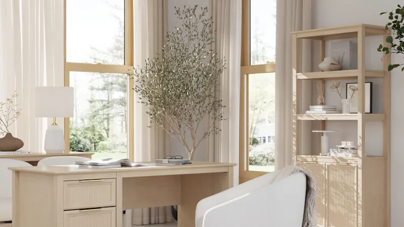 Camille 54W Fluted Office Desk and 5 Shelf Bookcase with Storage