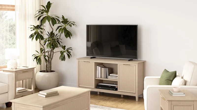 Camille Fluted TV Stand, Lift Top Coffee Table, and 2 End Tables Set