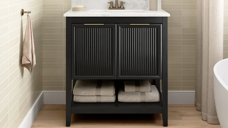 Camille 32W Fluted Vanity with Faux Marble Basin