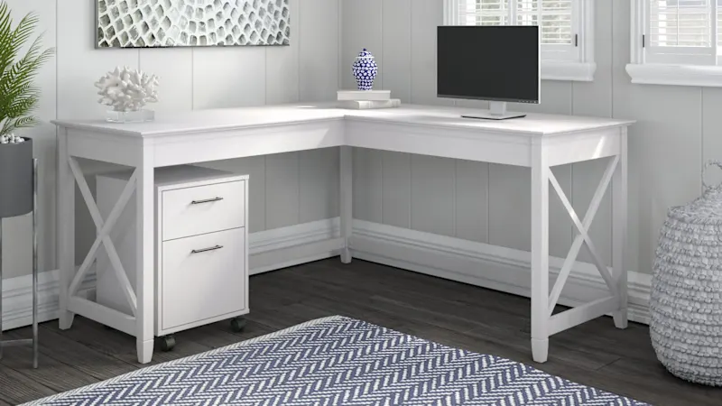 Key West 60W L Shaped Desk with 2 Drawer Mobile File Cabinet