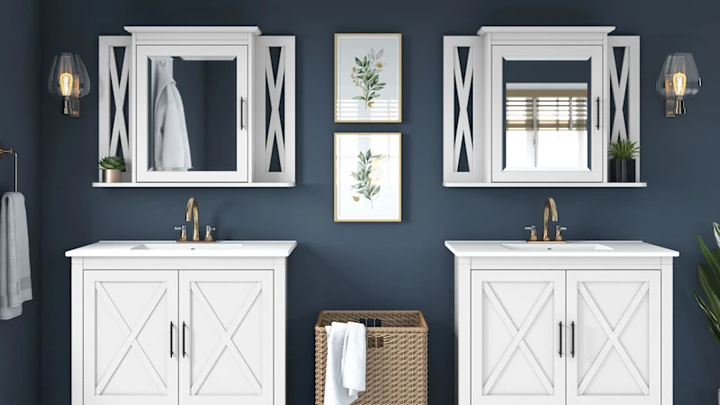 2-Pack: Key West 64W Vanity Set with Sinks and Medicine Cabinets in White Ash