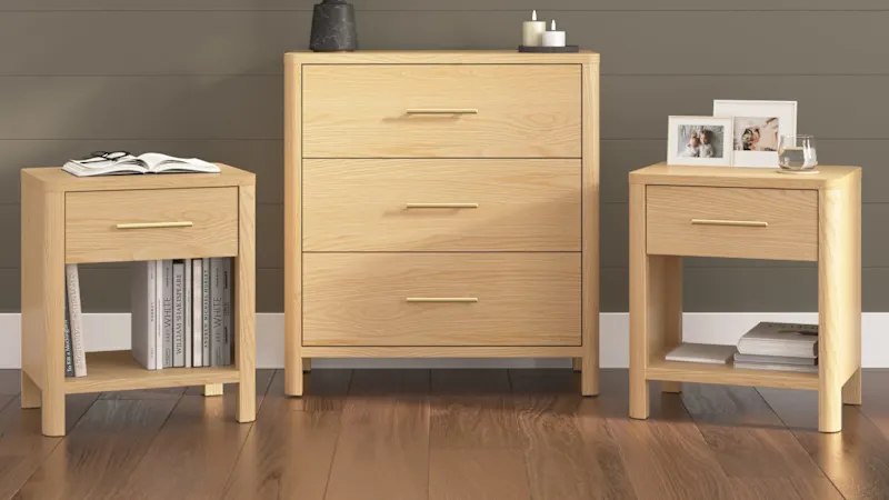 Vera 3 Drawer Dresser with Set of 2 Nightstands with Drawer