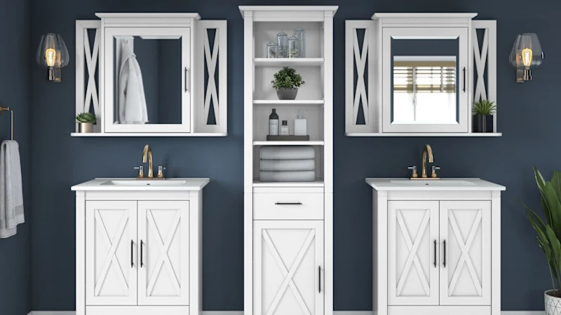 Key West 48W Double Vanity Set with Sinks, Medicine Cabinets and Linen Tower