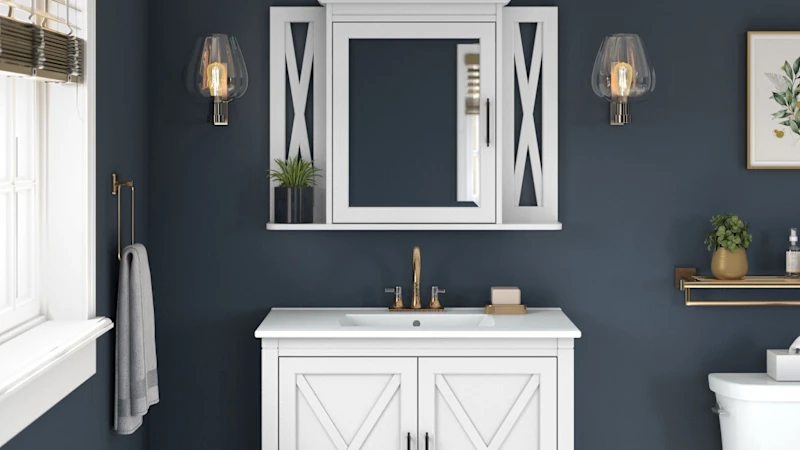 Key West 32W Bathroom Vanity Sink with Mirror in White Ash