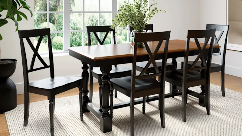Sterling 67W Squire Trestle Dining Table with 6 Cross Back Dining Chairs