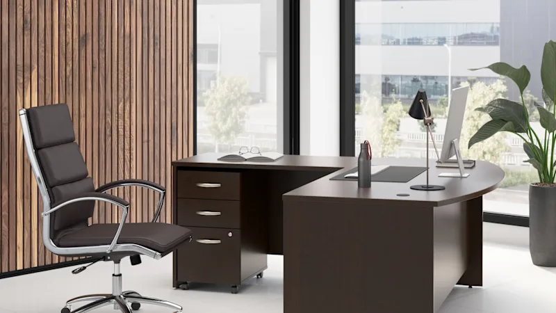 Series C 72W Bow Front L Shaped Desk with 42W Return and Mobile File Cabinet