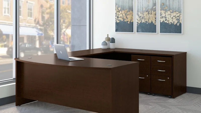 Series C 72W x 36D Bow Front U Shaped Desk with Mobile File Cabinets
