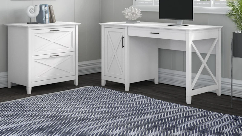 Key West 54W Computer Desk with Storage and 2 Drawer Lateral File Cabinet