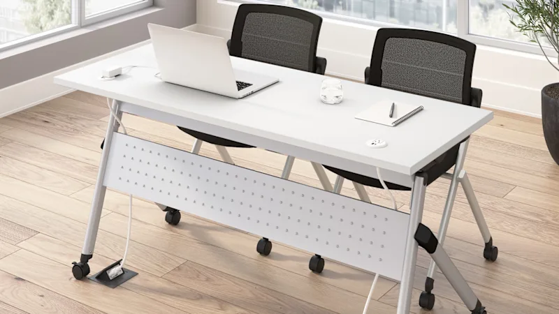 Envision 60W Folding Training Table with Powered Grommets and 2 Chairs