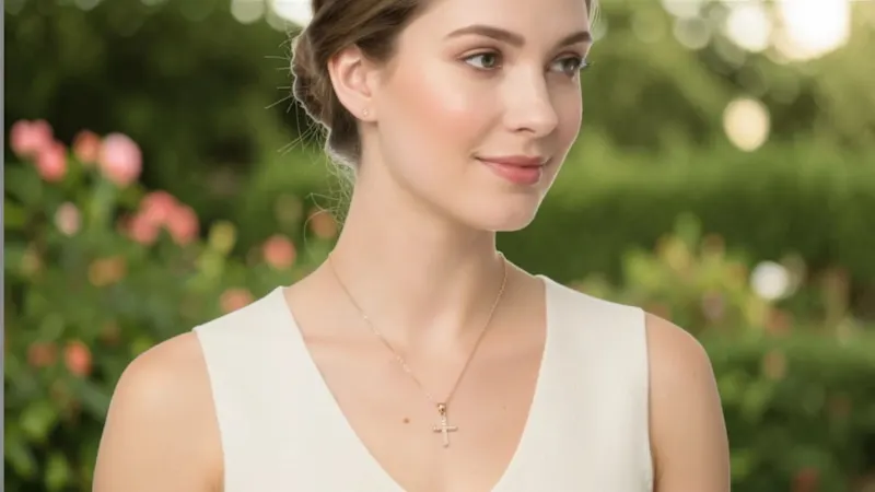 Saffron Elegant Cross Necklace with CZ Stud Accents