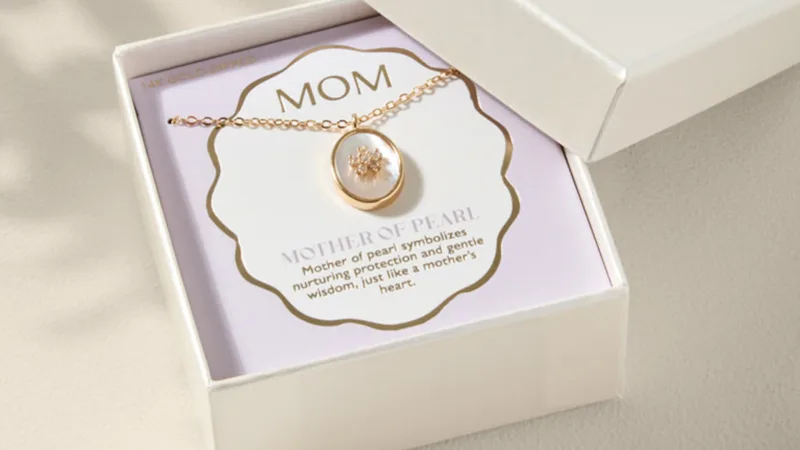 LOREN OLIVIA Mother of Pearl CZ Mom Necklace