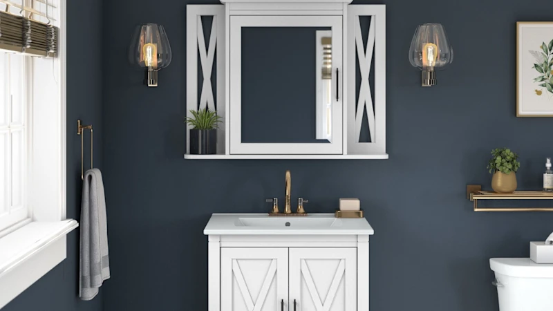 Key West 24W Bathroom Vanity Sink with Mirror in White Ash