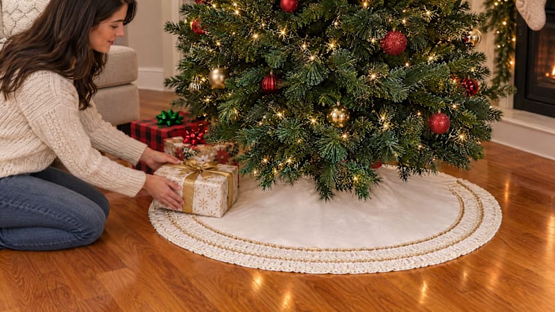 The Off-White and Gold Fringed Tree Skirt