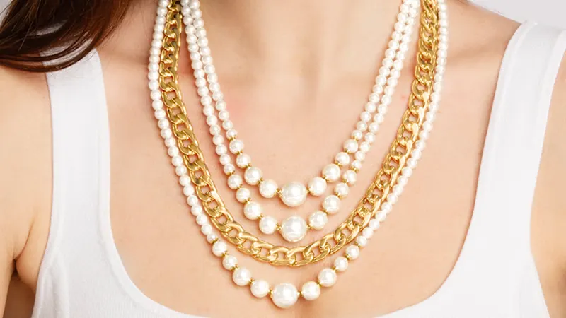 Martha Stewart Four Strand Pearl and Chain Gold Necklace