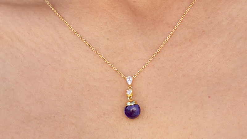 Savvy Cie Amethyst Ball Drop necklace with CZ