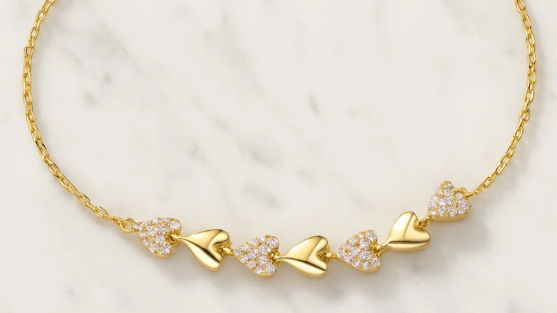 Genevive 14K Yellow Gold Plated Simulated Diamond Pave Heart Link Bracelet