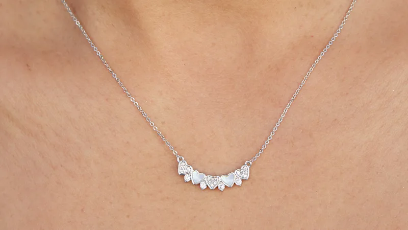 Savvy Cie Mother-of-Pearl & Cubic Zirconia Heart Bar Necklace