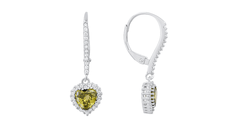 Kylie Harper Sterling Silver Birthstone CZ Heart Halo Leverback Earrings