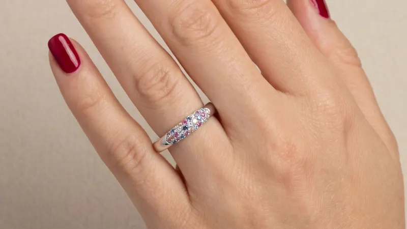 Kylie Harper Sterling Silver Petite Pastel Multi-Color Pave CZ Band Ring